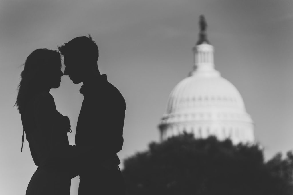 bride and groom silhouette image near the capitol building in Washington dc