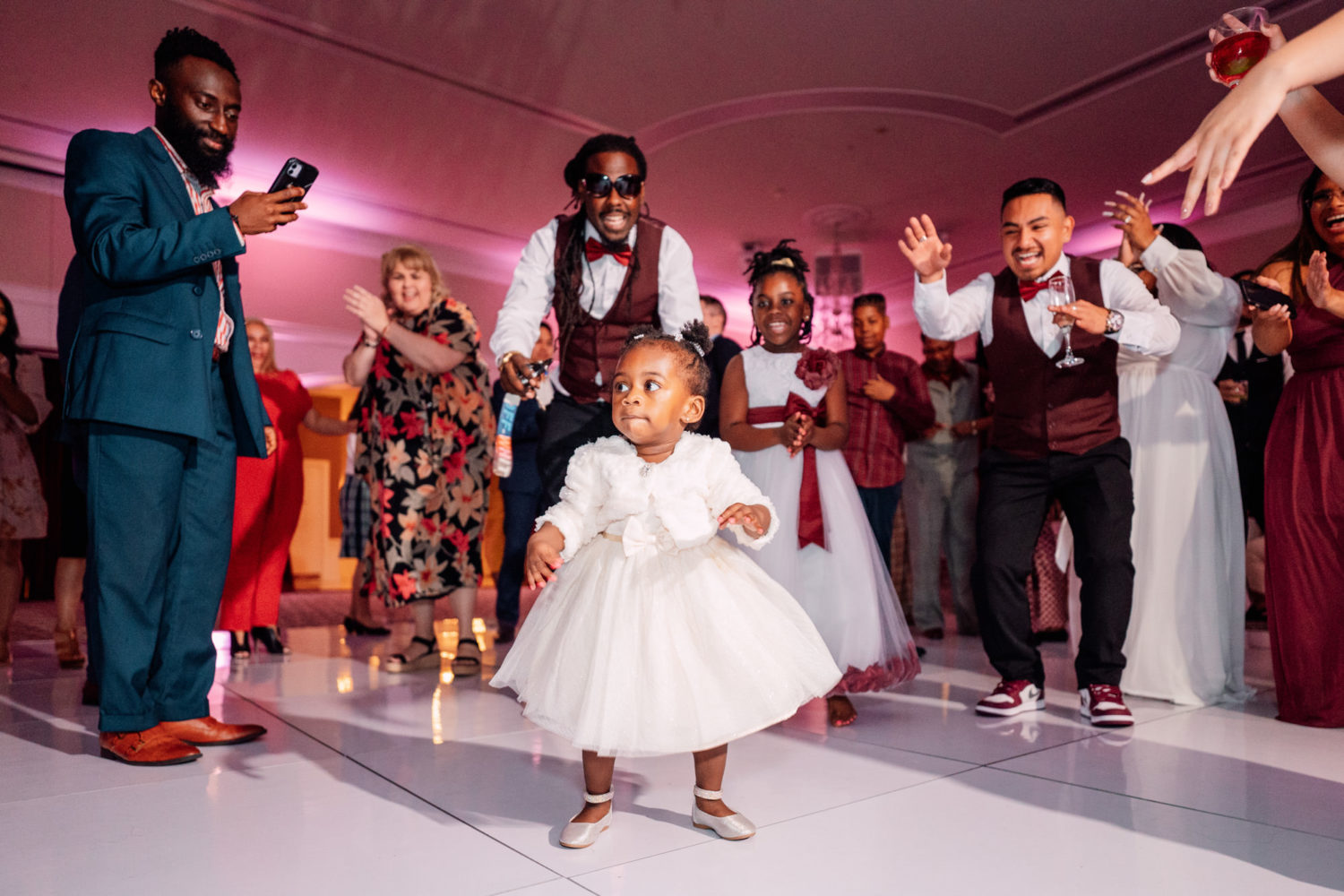 child dancing during open dance floor on a Foxchase manor wedding day