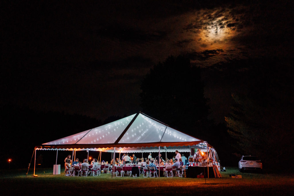 night photo of wedding reception location in winchester virginia
