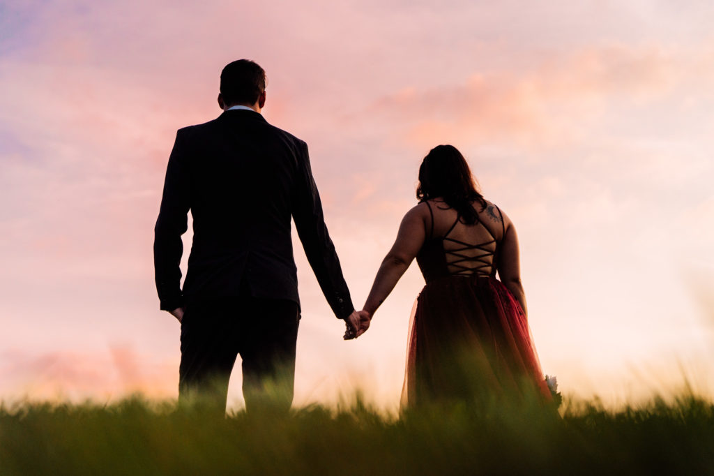 bride and groom silhouette couples photo during sunset at winchester virginia wedding