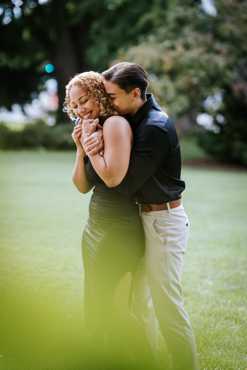 couple hugging during their washington dc engagement session