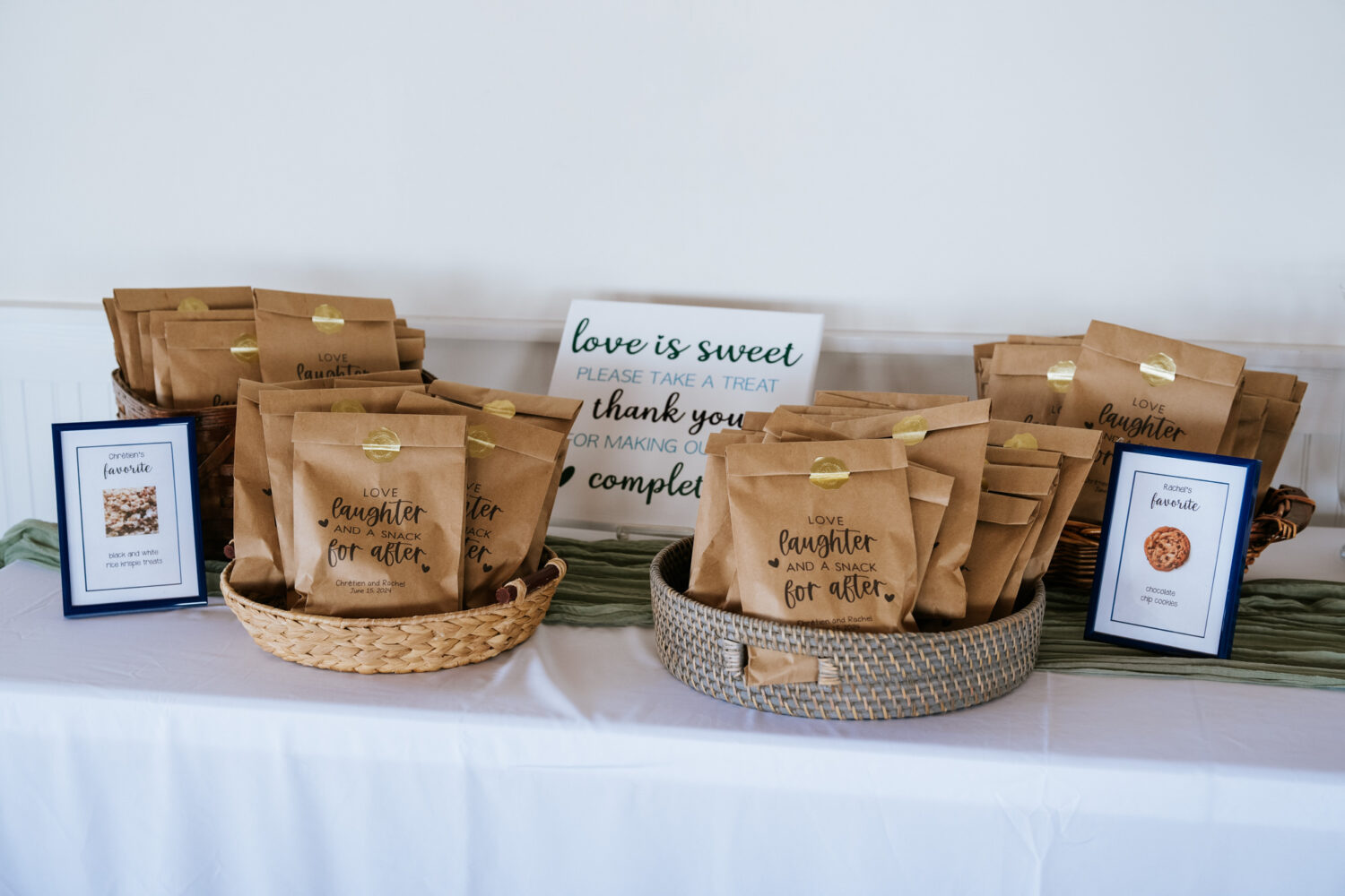 table of customized wedding day favors