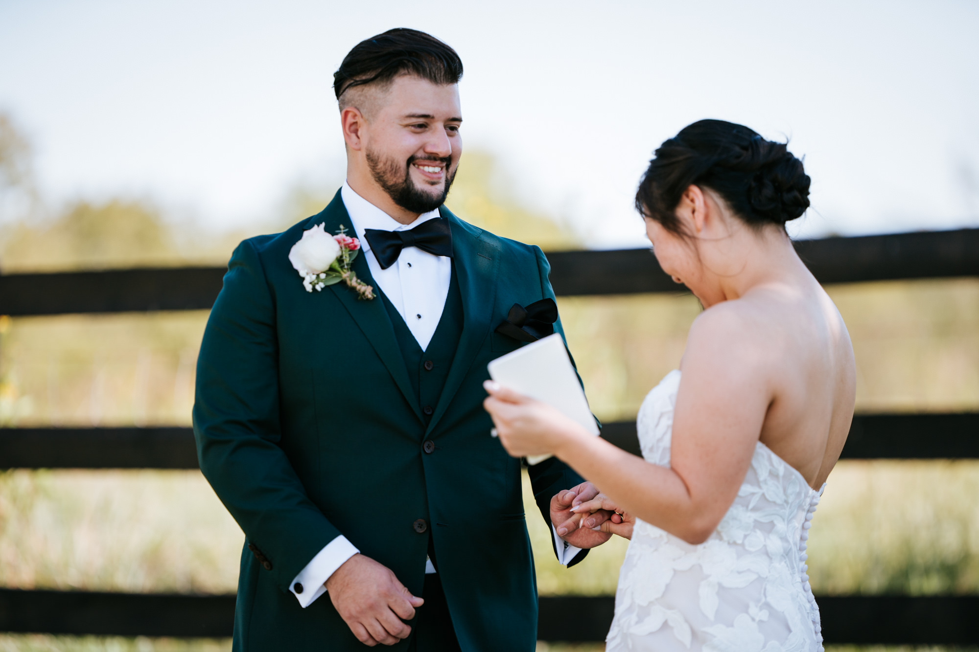 groom seeing bride for the first time on their wedding day
