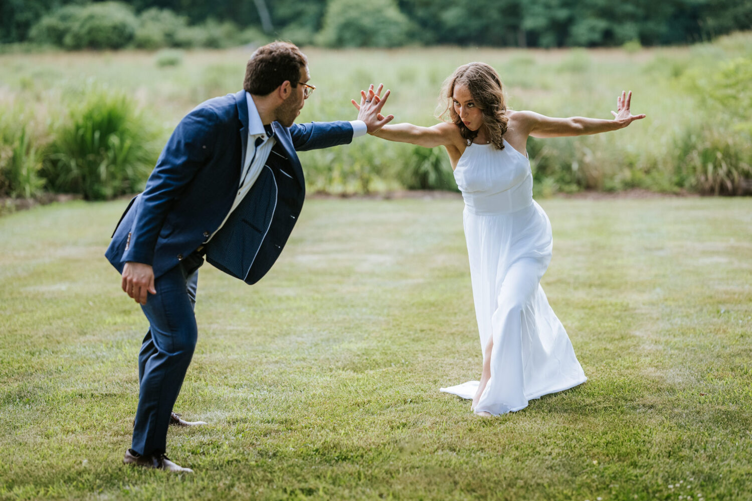 fun bride and groom portrait