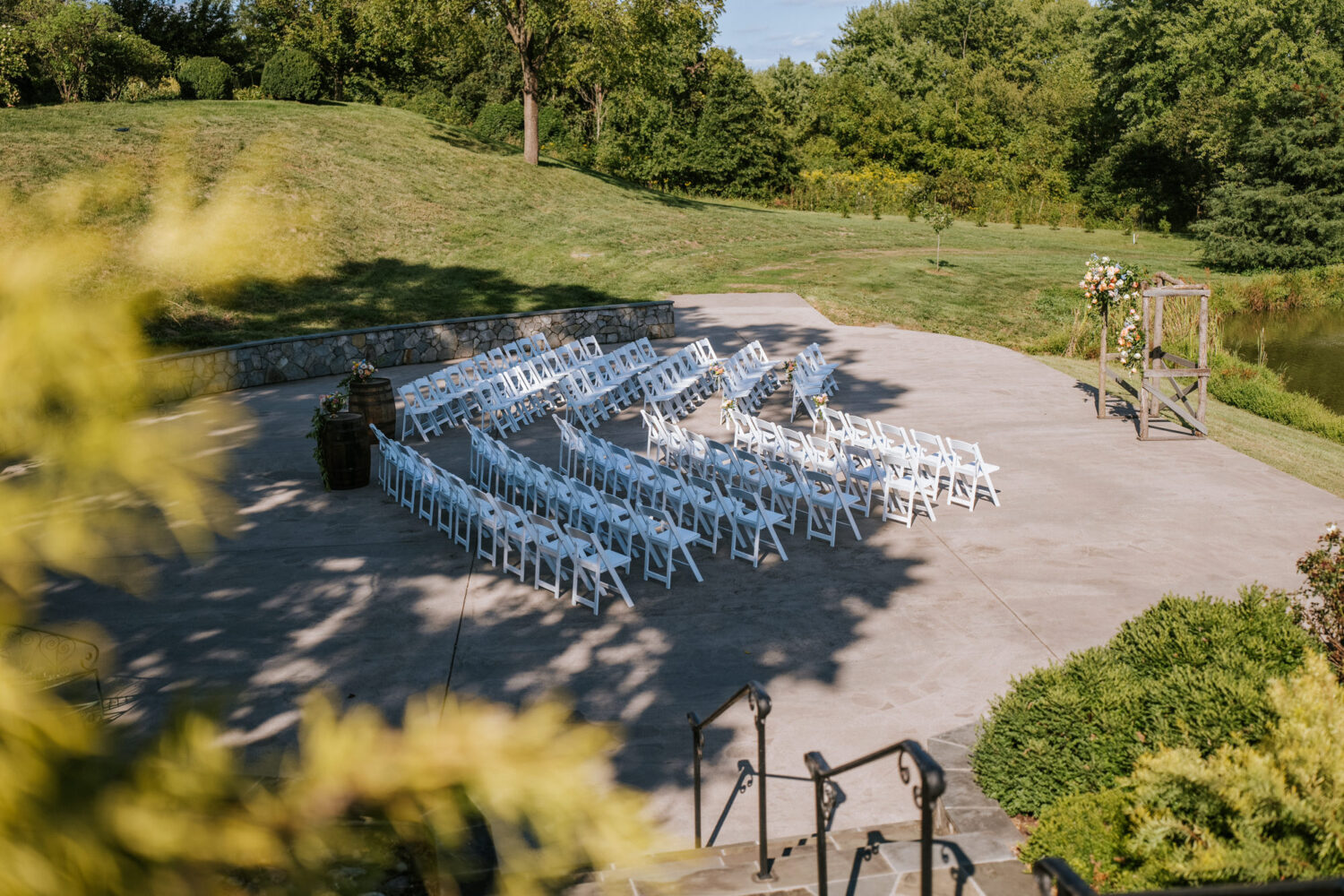 wide shot of the ceremony setup during a riverside on the potomac wedding day