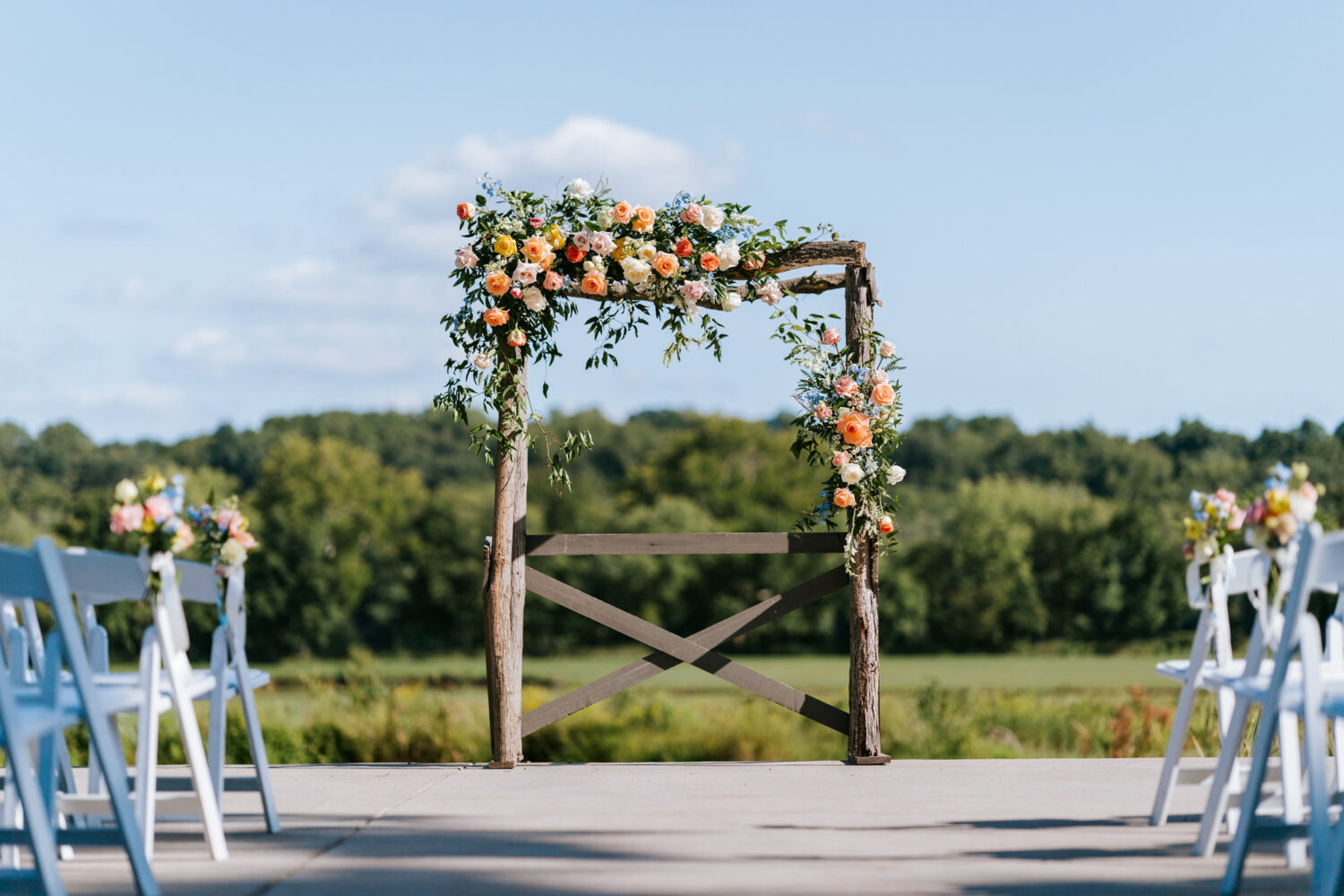 tight shot of an arch on a wedding day at riverside on the potomac in Leesburg, Virginia