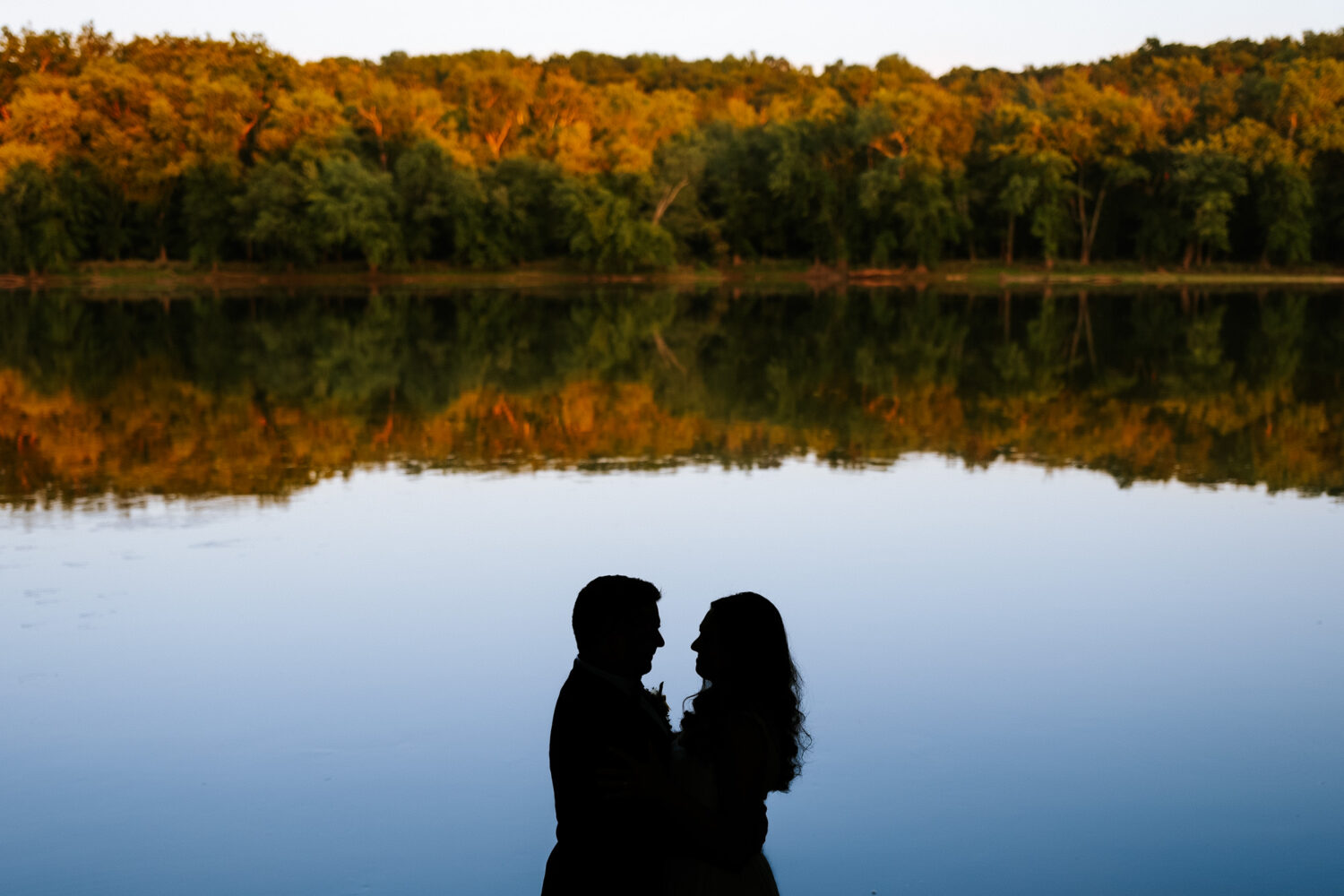 bride and groom silhouette photograph with trees in the background