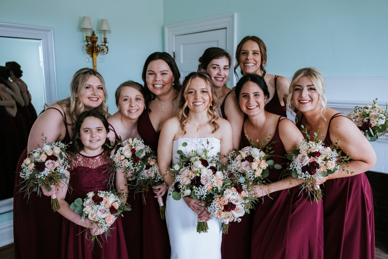 portrait of bridesmaids smiling together