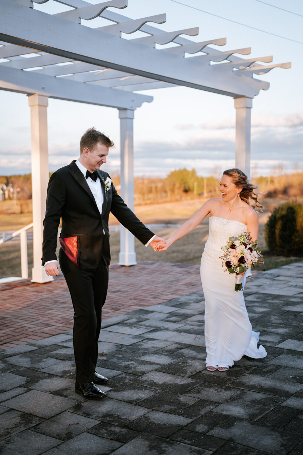 bride and groom walking together