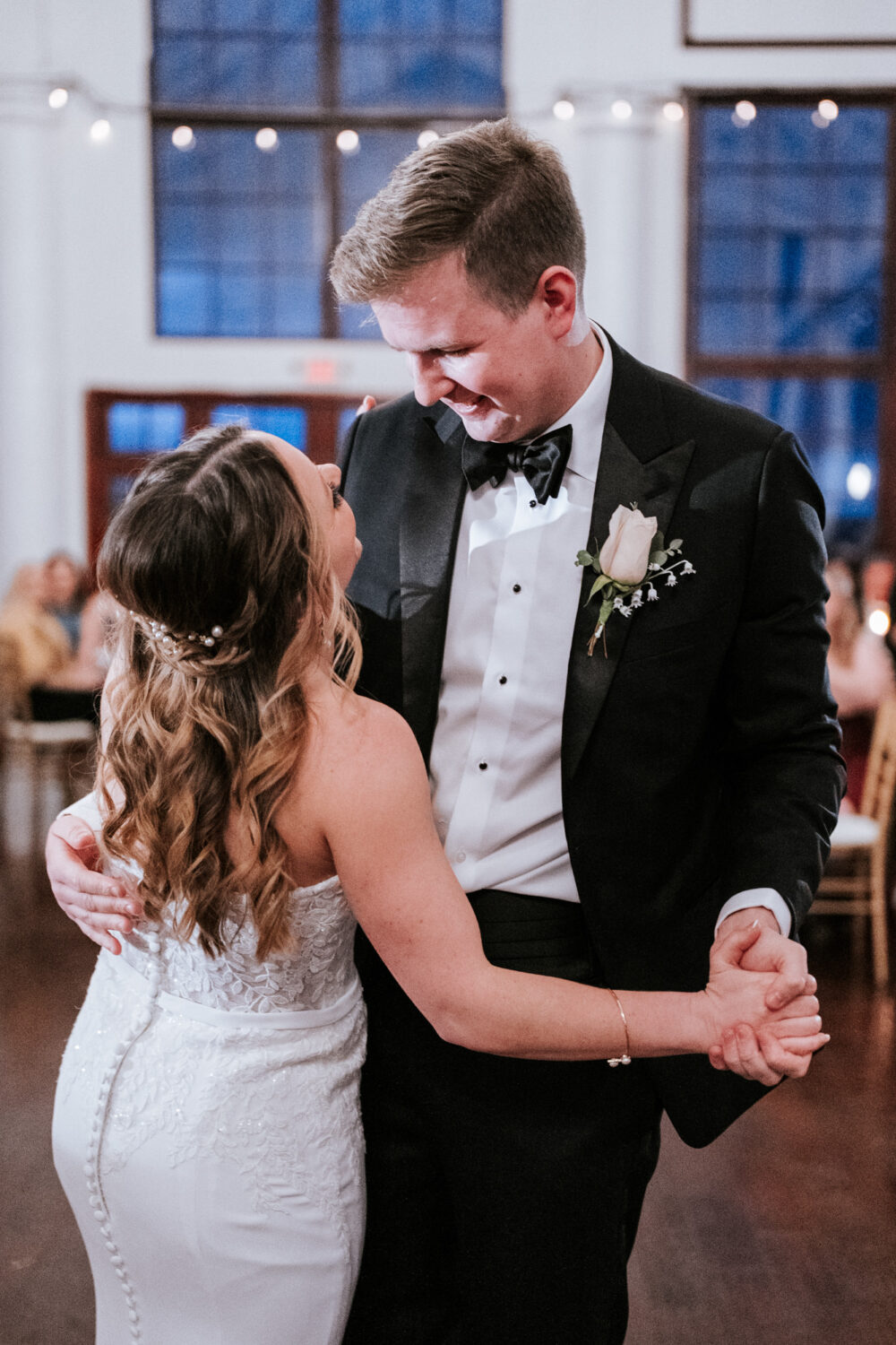 close up of bride and groom first dance