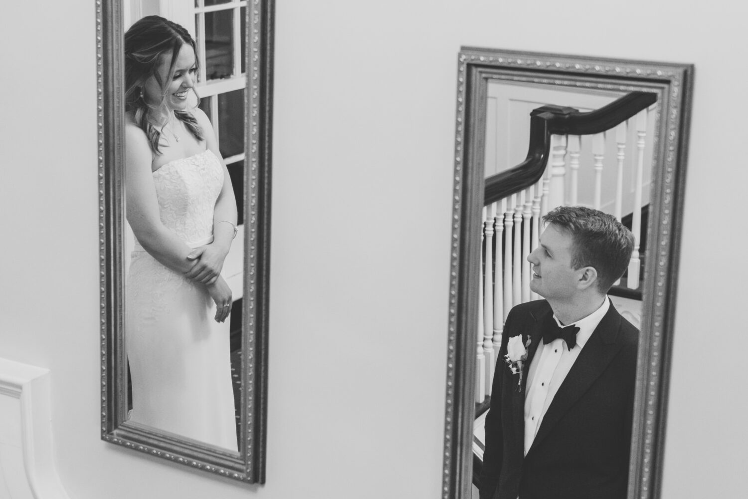 bride and groom mirror portrait