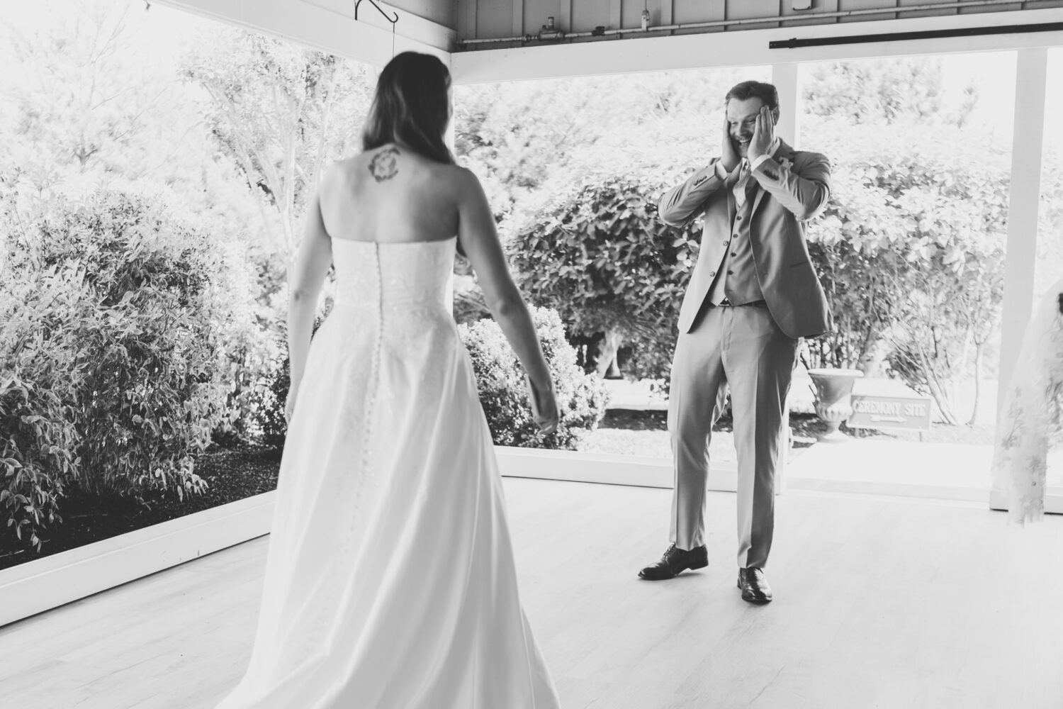 emotional groom reaction on wedding day shadow creek in purcellville virginia