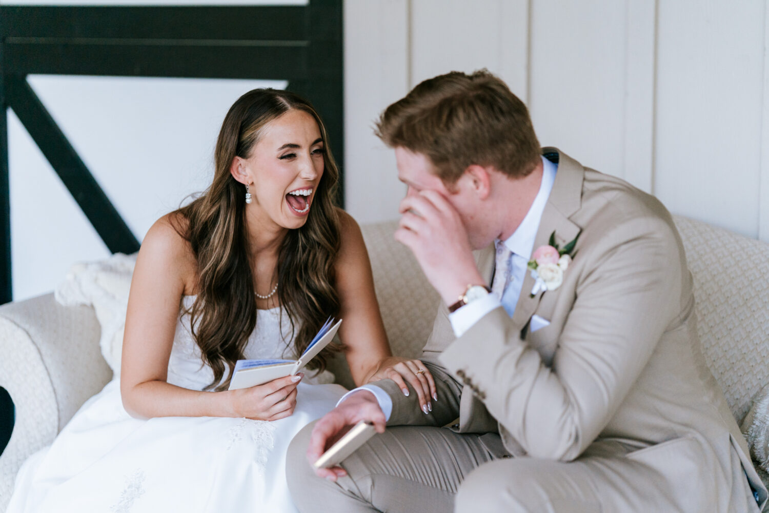 bride laughing while sharing her personal vows
