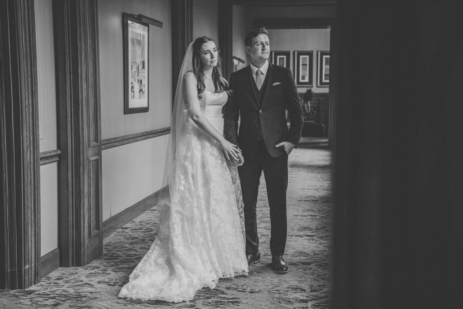 indoor portrait of the bride and groom during their lansdowne resort wedding day