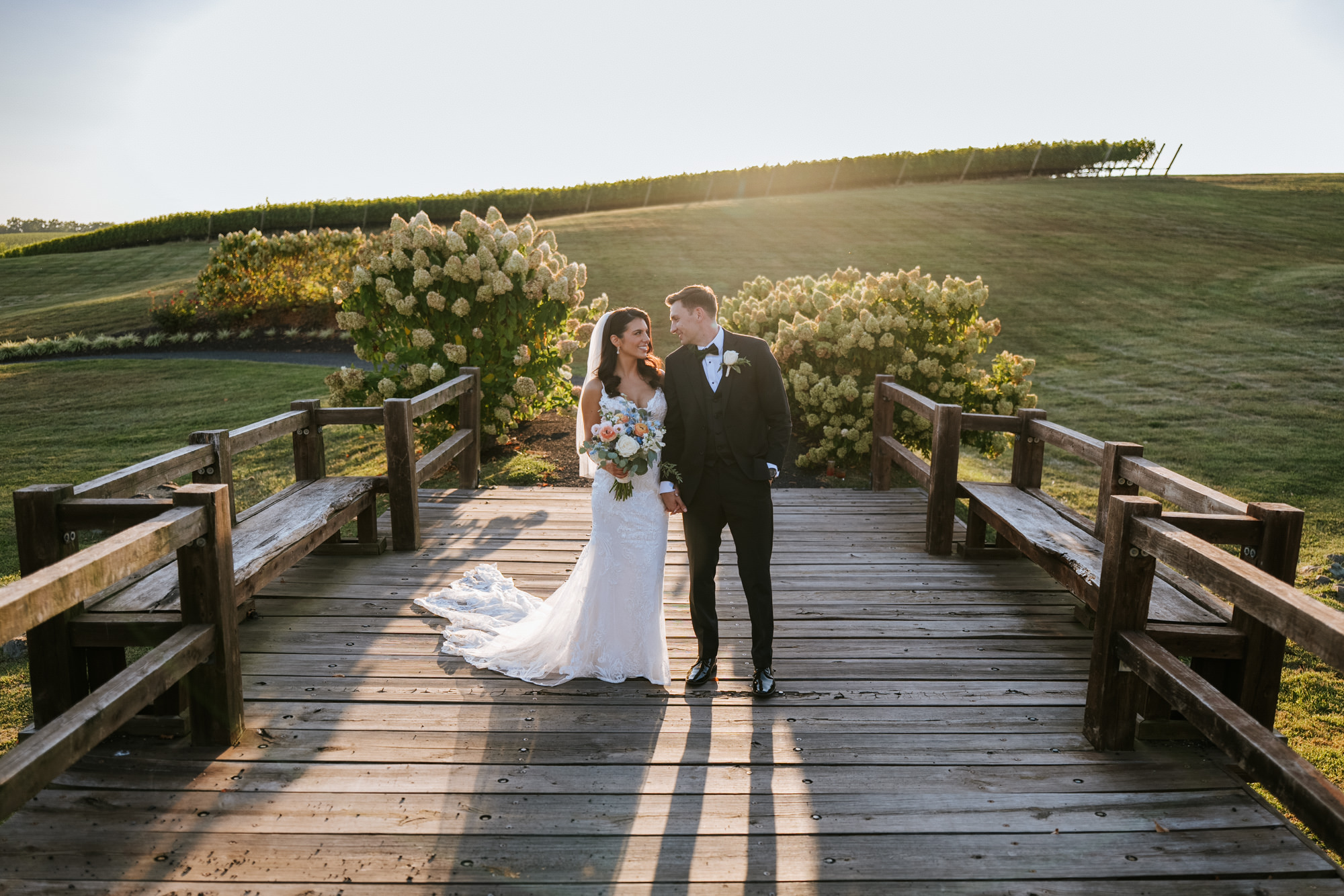 bride and groom sunset portrait during their leesburg wedding in northern virginia