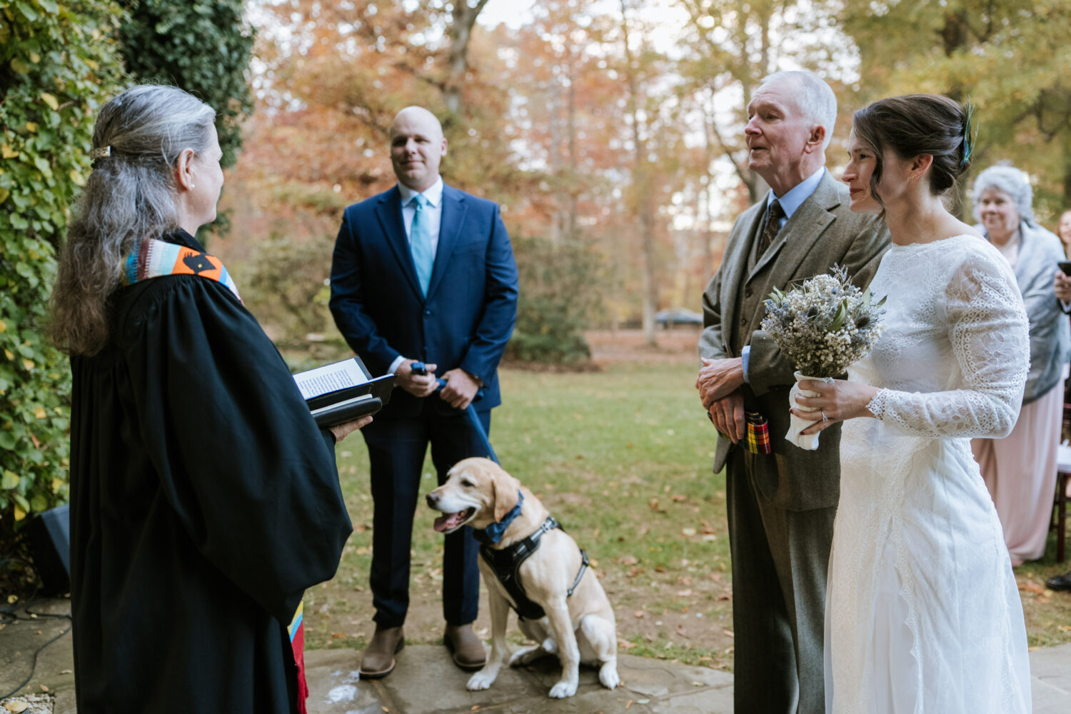 Bride and groom standing together at the altar during wedding ceremony