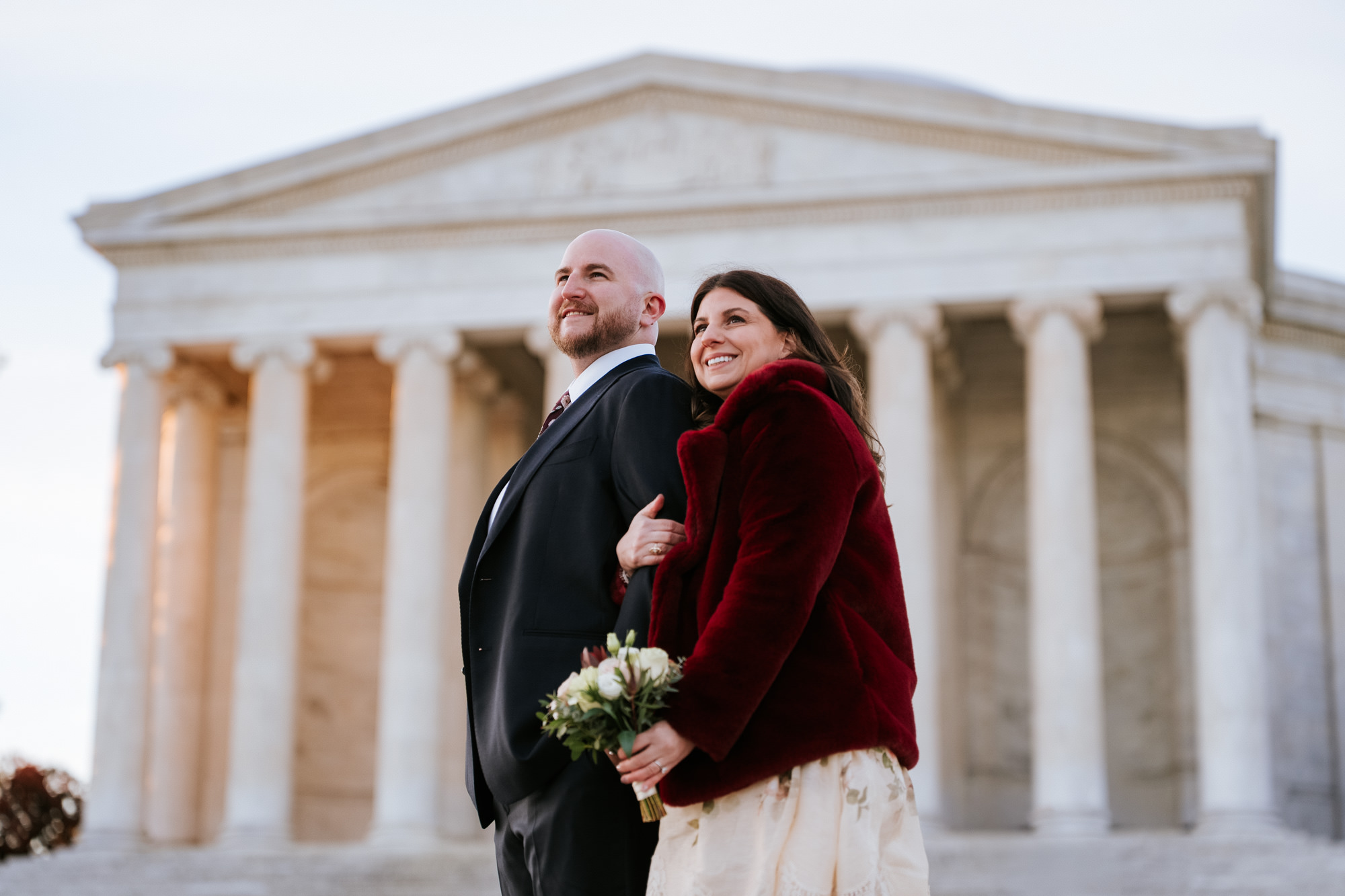 jefferson-memorial-engagement-photos-11 Couple posing in front of the Jefferson Memorial for elegant Jefferson Memorial engagement photos in Washington DC
