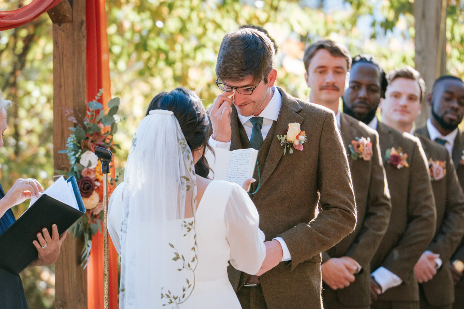 Emotional moment as groom tears up during wedding vows in Virginia
