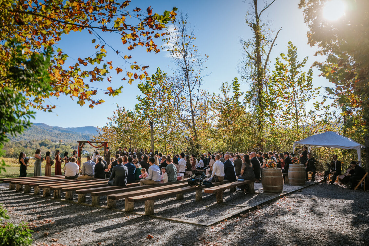 Fall wedding ceremony in the Blue Ridge Mountains at Shenandoah Woods
