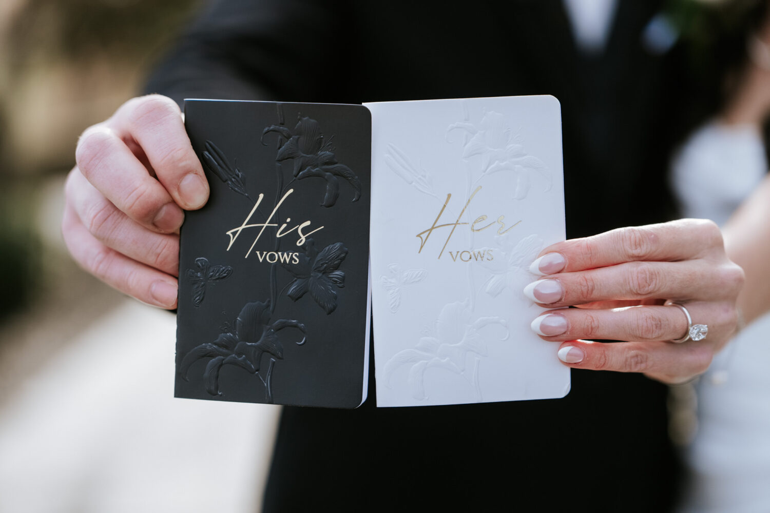 His and hers vow books detail shot at The View at Bluemont wedding