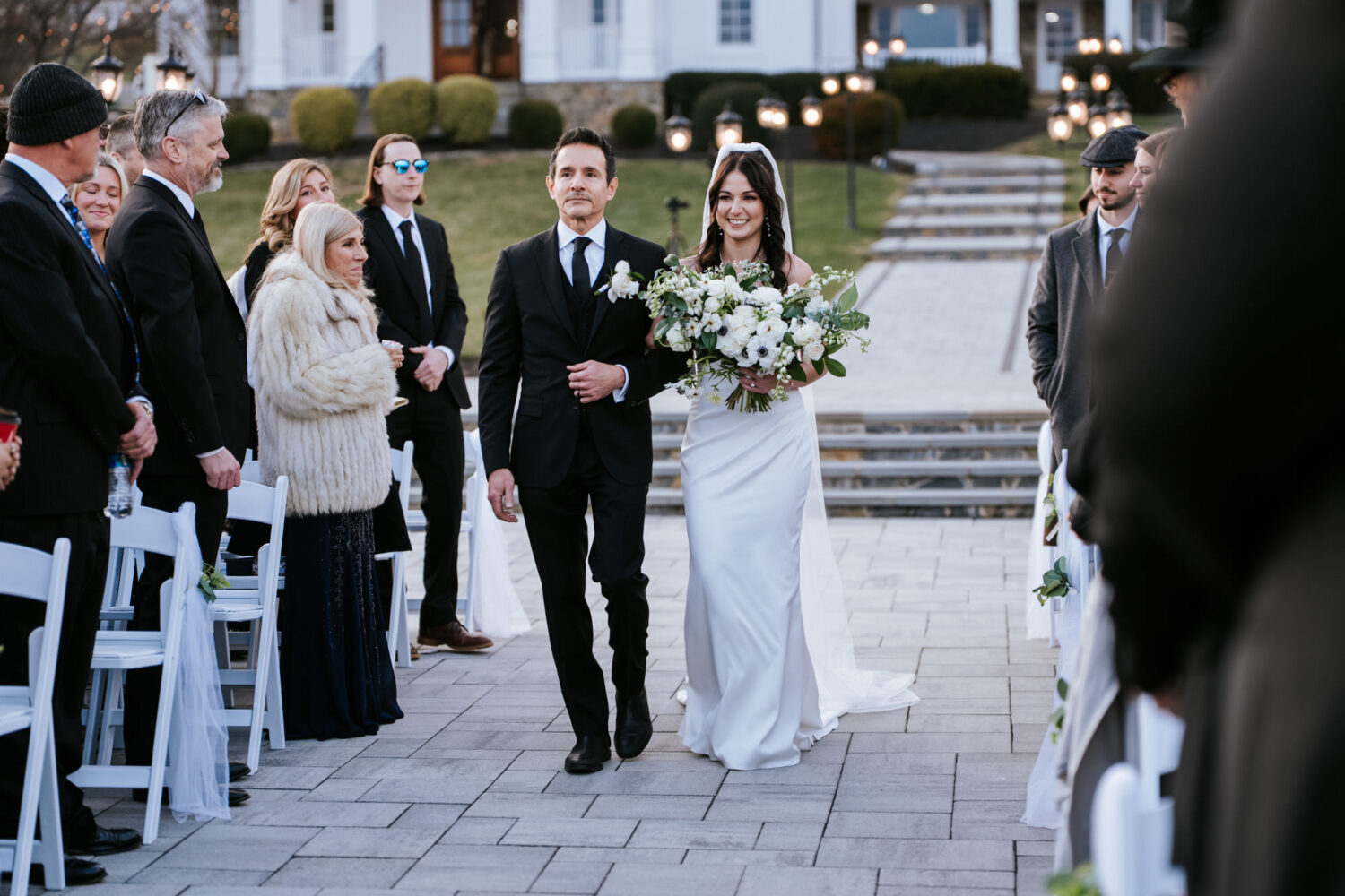 Bride walking down aisle with father at The View at Bluemont wedding